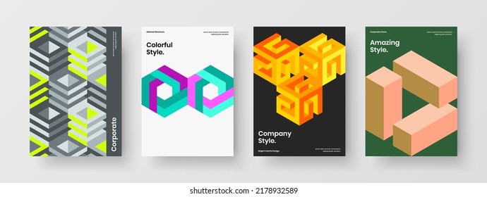 Creative geometric shapes leaflet concept collection. Colorful company cover A4 vector design template set.