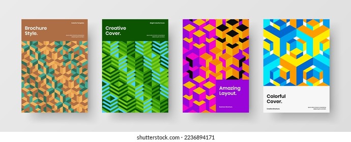 Conjunto de ilustraciones de rótulos de formas geométricas creativas. Paquete de plantilla de vector de diseño A4 de panfleto fresco.