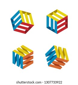 creative geometric square cube with fresh combination logo vector concept