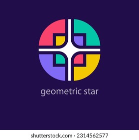 Kreatives geometrisches Sternlogo-Design. Einzigartige Farbübergänge im Design. Einzigartige runde Sternform Logo-Vorlage. Vektorgrafik