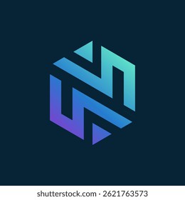 creative Geometric Symbol with Abstract N Monogram in Hexagonal Frame