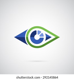 Creative geometric technical eye, logo template. For medical centers and company. Modern surveillance technology. Creative symbol for company identity, advertising, poster, banner, web and flyer.