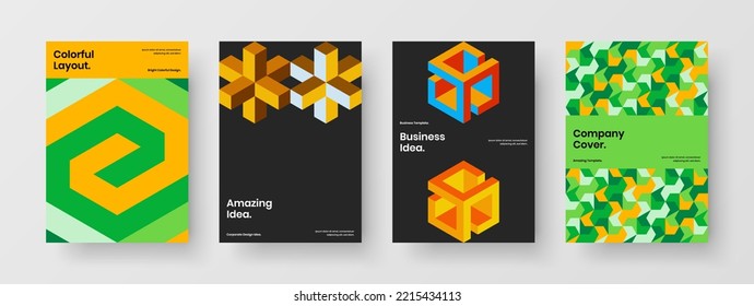 Creative geometric tiles book cover illustration collection. Abstract placard A4 vector design concept set.