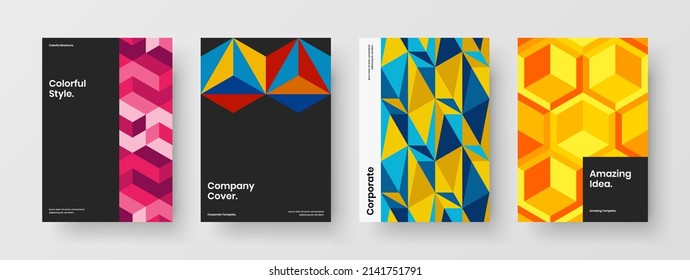 Creative geometric tiles journal cover layout collection. Amazing corporate brochure vector design template set.