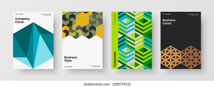 Creative geometric tiles journal cover concept set. Abstract leaflet design vector template composition.