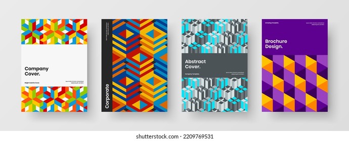 Conjunto de plantillas de rótulos de fichas geométricas creativas. Composición de ilustración vectorial de diseño de portada de revista reciente.