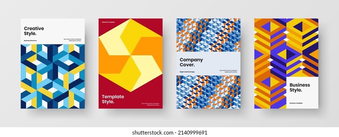 Creative geometric tiles postcard concept collection. Trendy leaflet design vector layout composition.