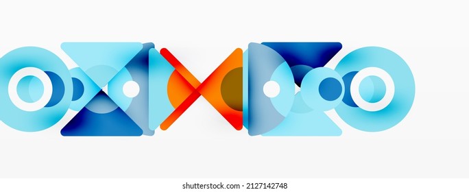 Kreative geometrische Tapete. Minimaler abstrakter Hintergrund. Komposition von Dreiecken und Kreisen, Vektorgrafik für Bildschirmhintergrund oder Landungsfläche