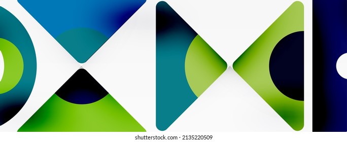 Kreative geometrische Tapete. Minimaler abstrakter Hintergrund. Komposition von Dreiecken und Kreisen, Vektorgrafik für Bildschirmhintergrund oder Landungsfläche