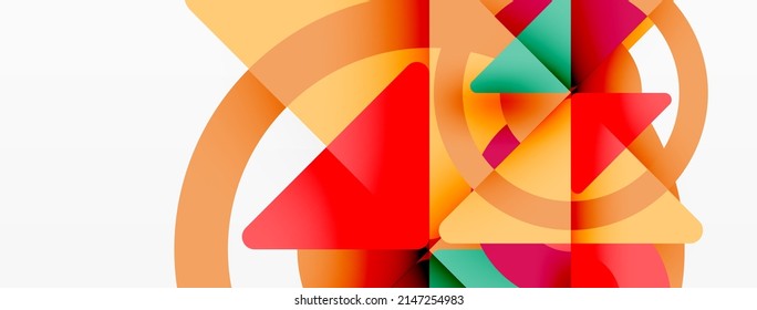Kreative geometrische Tapete. Minimaler abstrakter Hintergrund. Komposition von Dreiecken und Kreisen, Vektorgrafik für Bildschirmhintergrund oder Landungsfläche