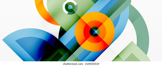 Creative geometric wallpaper. Minimal abstract background. Bright color geometric shapes on white backdrop. Business template for wallpaper, banner, background or landing
