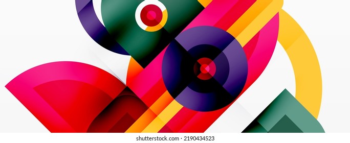 Creative geometric wallpaper. Minimal abstract background. Bright color geometric shapes on white backdrop. Business template for wallpaper, banner, background or landing
