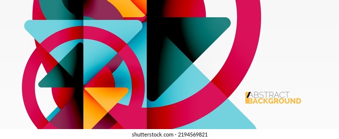 Kreative geometrische Tapete. Minimaler abstrakter Hintergrund. Komposition von Dreiecken und Kreisen, Vektorgrafik für Bildschirmhintergrund oder Landungsfläche