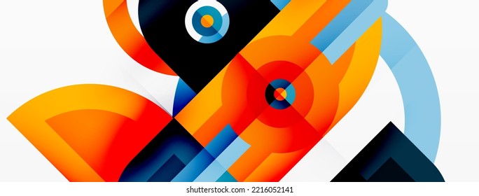 Creative geometric wallpaper. Minimal abstract background. Bright color geometric shapes on white backdrop. Business template for wallpaper, banner, background or landing