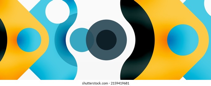 Papel geométrico creativo. Flecha mínima de burbuja y fondo abstracto de círculo. Plantilla de negocio de Techno para papel de pared, banner, fondo o aterrizaje
