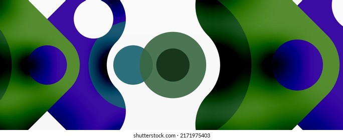 Papel geométrico creativo. Flecha mínima de burbuja y fondo abstracto de círculo. Plantilla de negocio de Techno para papel de pared, banner, fondo o aterrizaje