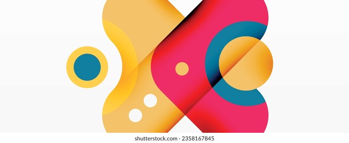 Papel geométrico creativo. Flecha mínima de burbuja y fondo abstracto de círculo. Plantilla de negocio de Techno para papel de pared, banner, fondo o aterrizaje