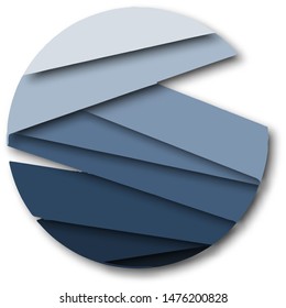 Creative geomtrical composition  against white background in a papercut style. Colorful geometric objects randomly arranged inside a circle. Vector illustration. Template for creating infographics.