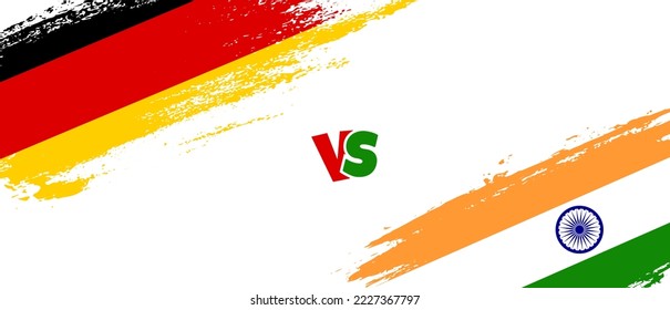 Ilustración de la bandera del pincel Creative Alemania vs India. Estilo de pincel artificial dos indicadores de país fondo de relación