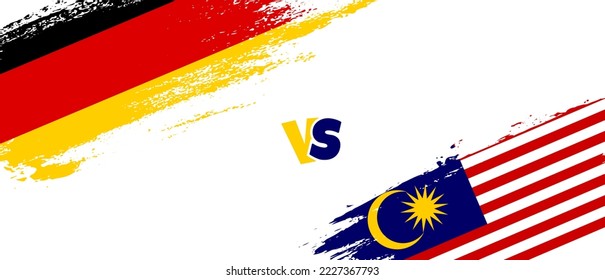 Creative Germany vs Malaysia brush flag illustration. Artistic brush style two country flags relationship background