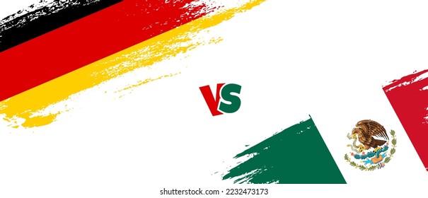 Creative Germany vs Mexico brush flag illustration. Artistic brush style two country flags relationship background