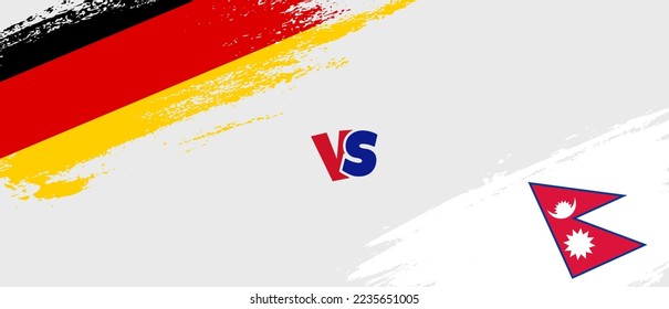 Creative Germany vs Nepal brush flag illustration. Artistic brush style two country flags relationship background