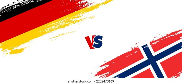 Ilustración de la bandera de la escoba de Alemania creativa vs Noruega. Estilo de pincel artificial dos indicadores de país fondo de relación