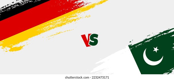 Ilustración de la bandera de la escoba de Alemania creativa vs Pakistán. Estilo de pincel artificial dos indicadores de país fondo de relación