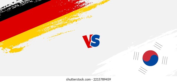 Ilustración de la bandera de la escoba de Alemania creativa vs Corea del Sur. Estilo de pincel artificial dos indicadores de país fondo de relación