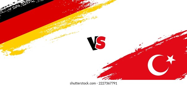 Ilustración de la bandera de la escoba de Alemania creativa vs Turquía. Estilo de pincel artificial dos indicadores de país fondo de relación