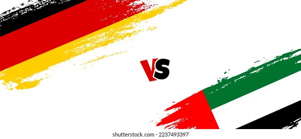 Creative Germany vs United Arab Emirates brush flag illustration. Artistic brush style two country flags relationship background