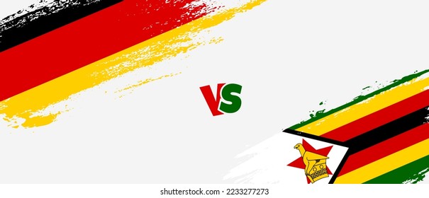 Ilustración de la bandera de la escoba de Alemania creativa vs Zimbabue. Estilo de pincel artificial dos indicadores de país fondo de relación