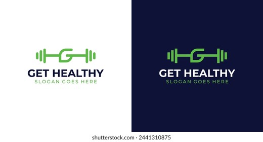 Creative Get Healthy Logo. Letter G Initial and Barbel with Minimalist Style. GYM Logo Icon Symbol Vector Inspiration.