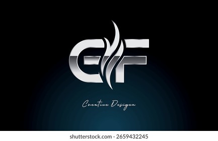 Creative GF Letter Flame Logo Bold Metallic Monogram with Fire Symbol for Premium Chrome Branding and Visual Identity