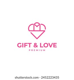 Idea de ilustración de combinación de logotipo de corazón y regalo creativo
