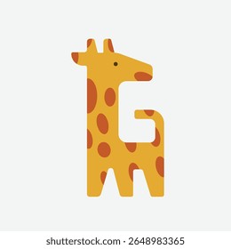 Creative giraffe illustration forming the letter G. Fun, colorful animal-themed vector ideal for kids’ branding, learning apps, logos, or educational content.