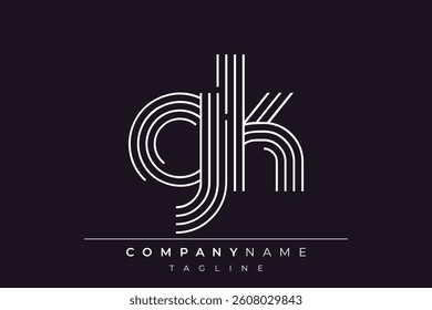Creative GK lines letter logo design. A simplistic and elegant abstract logo design with linear patterns and initials, suitable for contemporary branding.