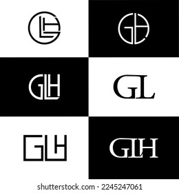 creative GL logo and GLh letter logo collection set, Multiple triple letter logo design. LG, GL,L, G Abstract Letters Logo Monogram.