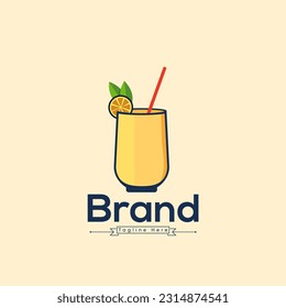 Creative Glass Of Juice Illustration Mimosa Drink Logo With A Slice Of Lemon And A Slice Of taste Lemon. Vector Clip Art Juice Design With Premium Modern Logo Template.