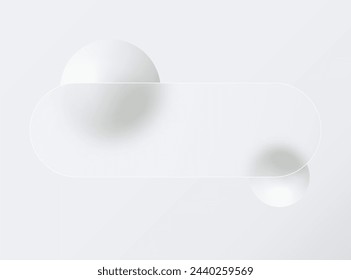 Creative glass morphism illustration design with transparent frame and white floating spheres.