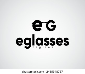 creative glasses in the form of e and g font logo designs