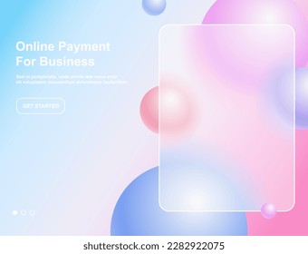 Creative glassmorphism illustration design with transparent frame and colorful floating spheres template