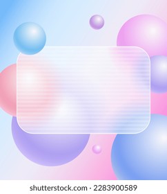 Creative glassmorphism illustration design with transparent frame and colorful floating spheres template