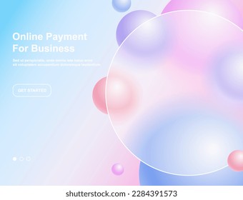 Creative glassmorphism illustration design with transparent round frame and colorful floating spheres template