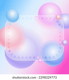 Creative glassmorphism illustration design with transparent frame and colorful floating spheres template