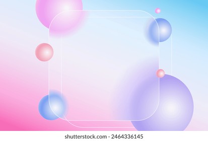 Diseño creativo de la ilustración del glassmorphism con marco transparente y Plantilla de esferas flotantes coloridas