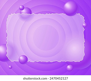 Creative glassmorphism illustration design with transparent frame and floating spheres template on the purple circles background