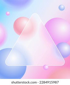 Creative glassmorphism illustration design with triangle transparent frame and colorful floating spheres template