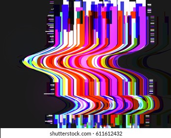 Creative glitched abstract background with colorful wavy stripes.