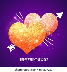 Creative Glittering Hearts with Arrows for Valentine's Day celebration.